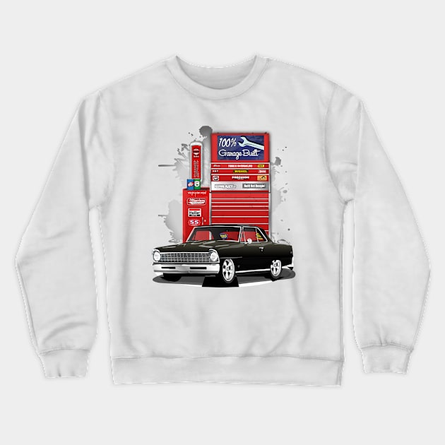 1967 Black Chevrolet Nova Garage Built Print Crewneck Sweatshirt by RPM-ART